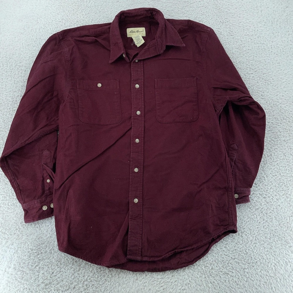 Eddie Bauer Burgundy Flannel Shirt Mens FITS LARGE Long Sleeve Button Down